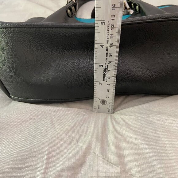 Espe Black Vegan Leather Purse Tote Bag pouch With Pom-Pom Floral Interior boho - Picture 10 of 14